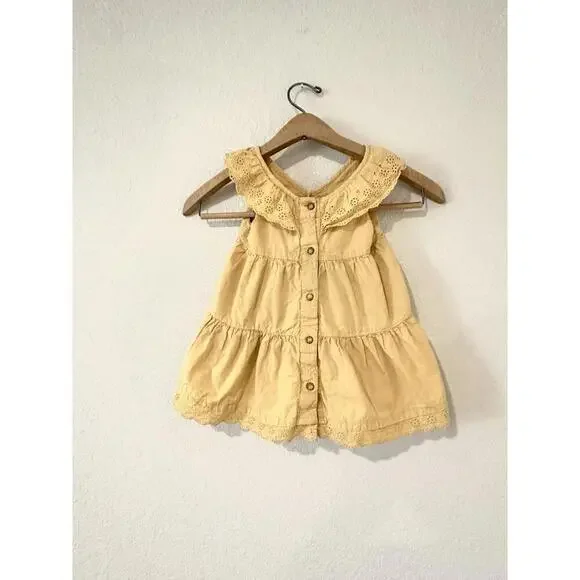Artisan NY Girls Toddler Dress Lace Sleeveless Mustard Yellow White Bow Size 3T - Picture 1 of 6